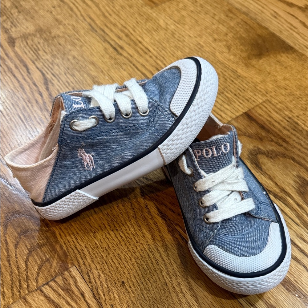 Polo Ralph Lauren Sneakers. Blue Denim/Pink in Color. Size 8. Excellent/Like New